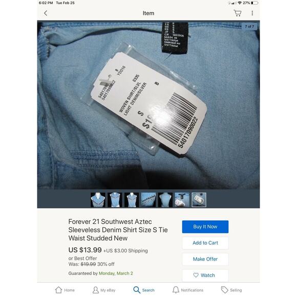 FOREVER 21 Women's Small Silver Tone Studded Chambray Pockets - Picture 8 of 9